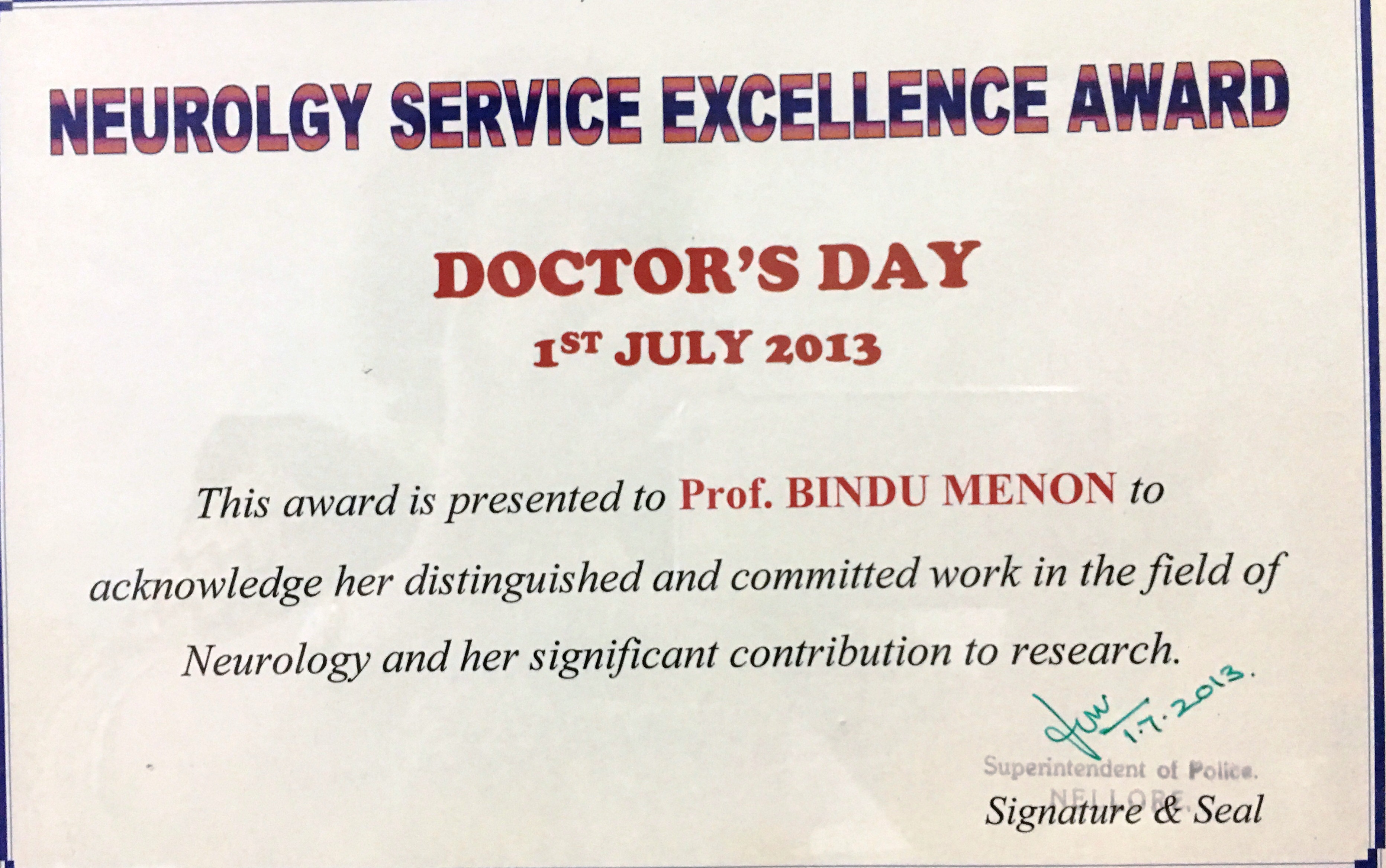 Neurology Service Excellence Award