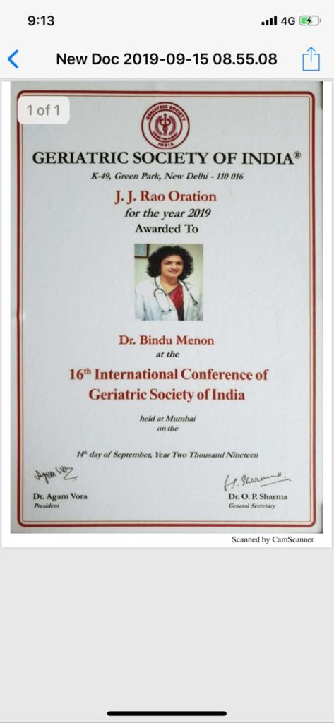 J.J Rao oration for the year 2019 by Geriatric Society of India