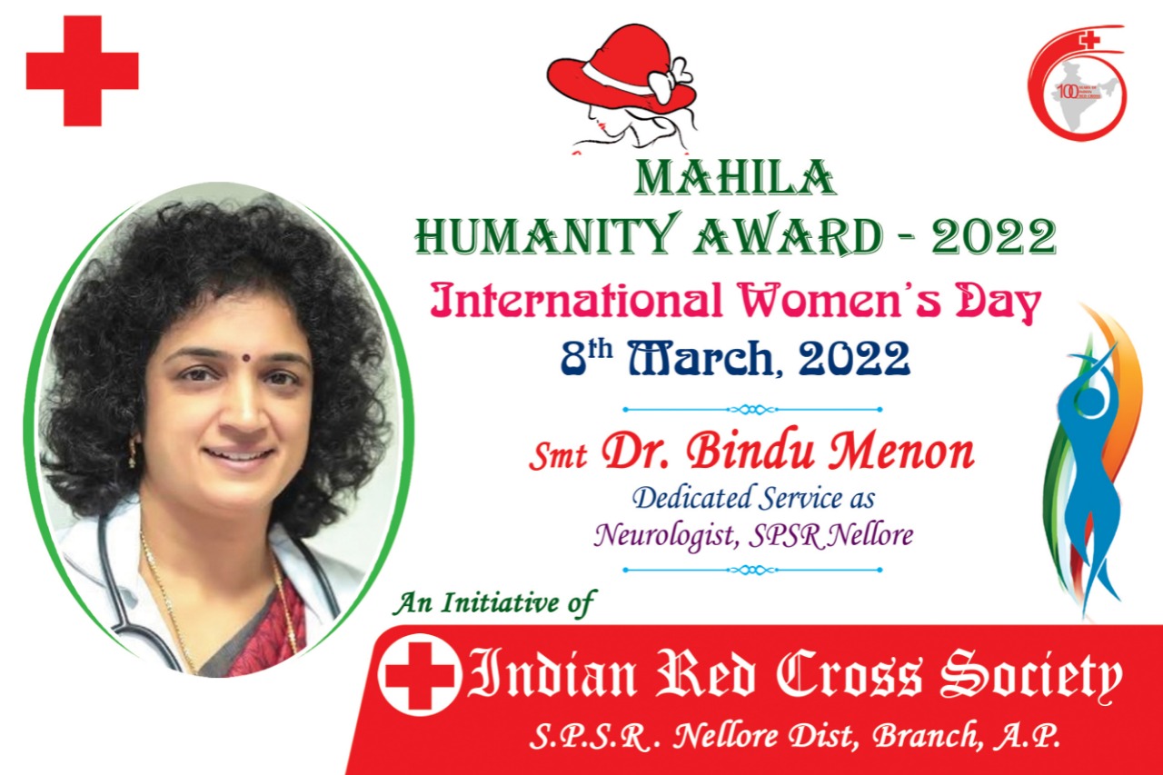 Received the Mahila Humanity Award 2022 from Indian Red Cross Society