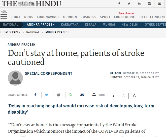 Don’t stay at home, patients of stroke cautioned-The Hindu
