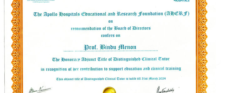 Received the Honorary Adjunct Title of ” Distinguished Clinical Tutor” from AHERF.